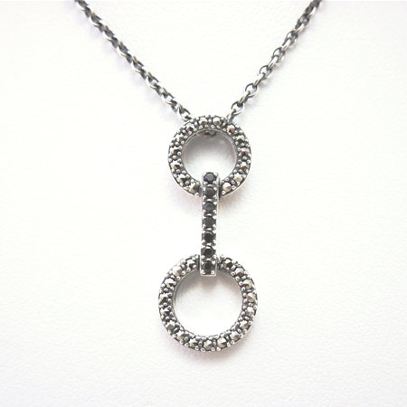 Double Circle with Black CZs and Marcasite - Click Image to Close